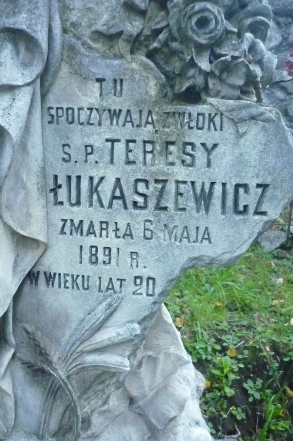 Inskrypcja nagrobka Teresy Łukaszewicz, cmentarz Na Rossie w Wilnie, stan z 2013