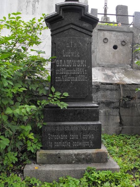Inskrypcja nagrobka Ludwika Grabowskiego, cmentarz Na Rossie w Wilnie, stan z 2013