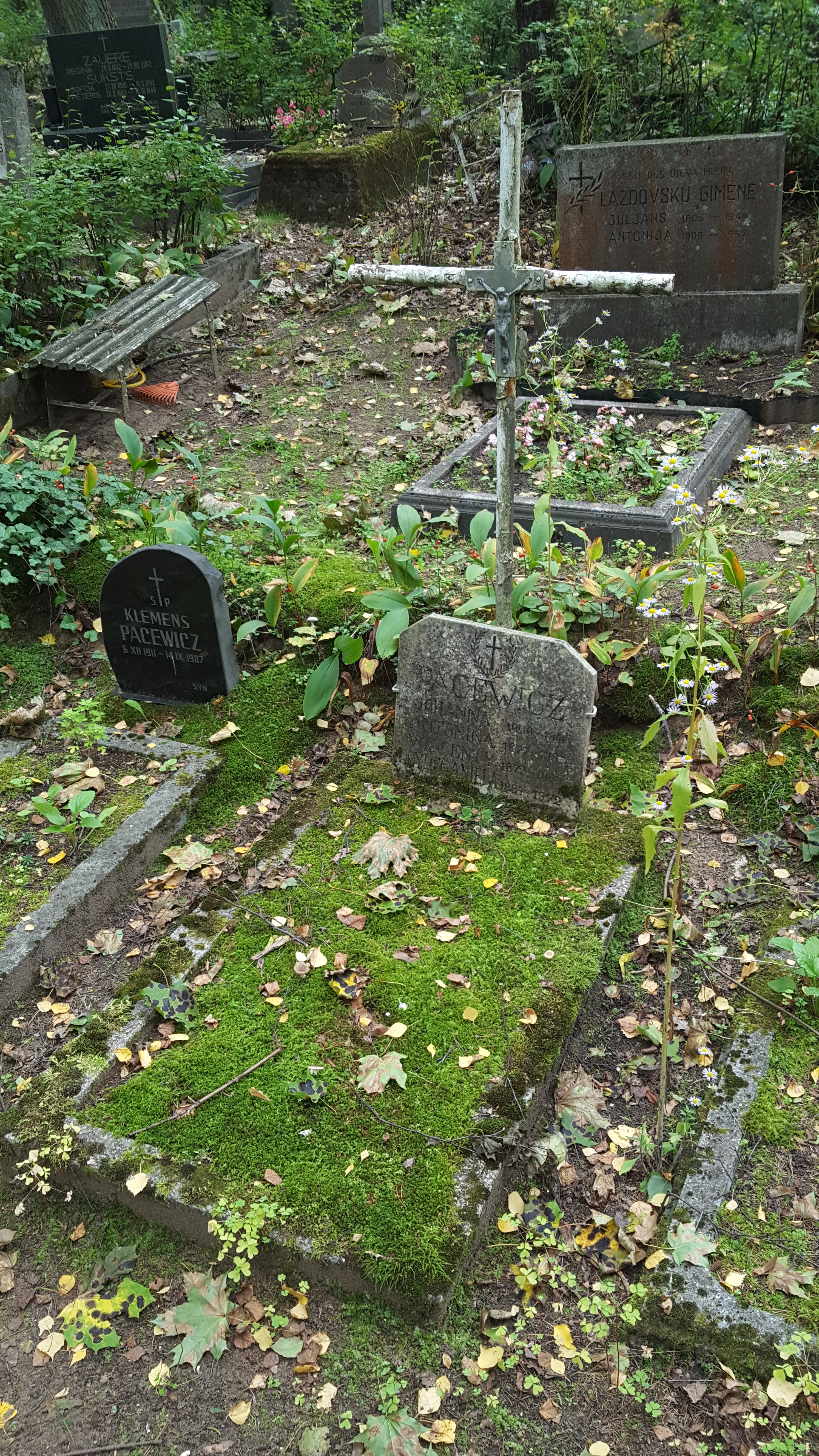 Nagrobek rodziny Pacewiczów i Anieli Odyniec, cmentarz św. Michała w Rydze, stan z 2021 r.