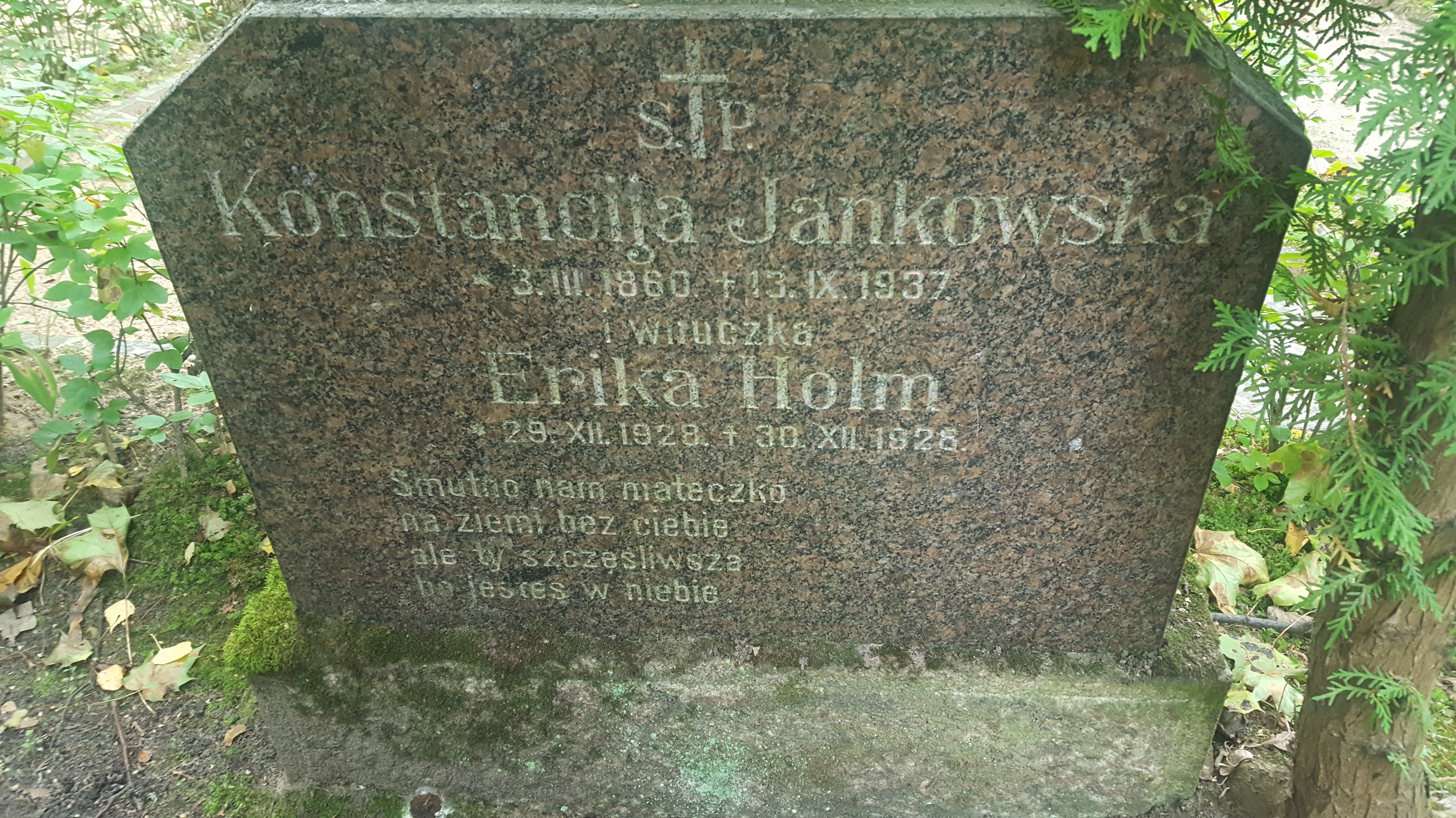Tombstone of Konstancja Jankowska and Erika Holm, St Michael's cemetery in Riga, as of 2021.