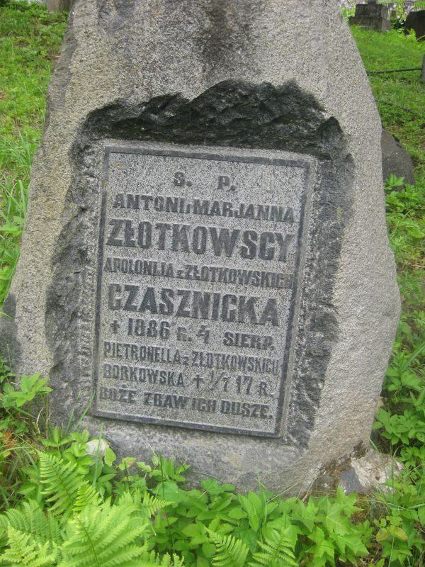 Fragment nagrobka rodziny Złotkowskich, cmentarz na Rossie, stan z 2013 roku