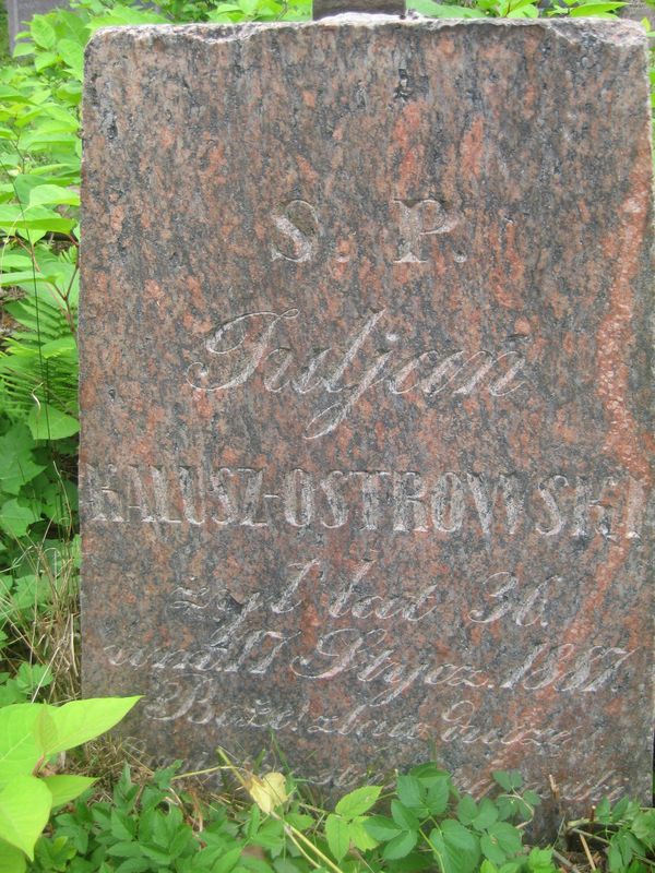 Fragment nagrobka Juliana Kalusz-Ostrowskiego, cmentarz na Rossie, stan z 2013 roku