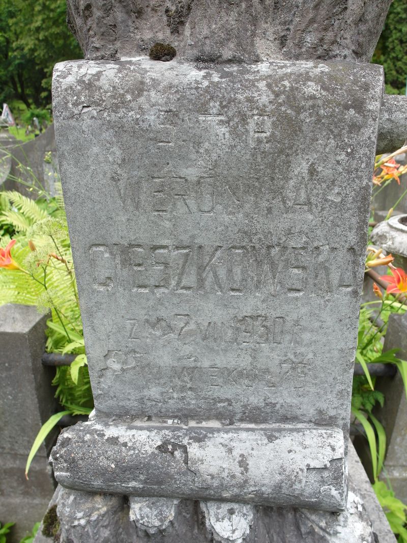 Inskrypcja z nagrobka rodziny Cieszkowskich, cmentarz Na Rossie w Wilnie, stan z 2015 roku