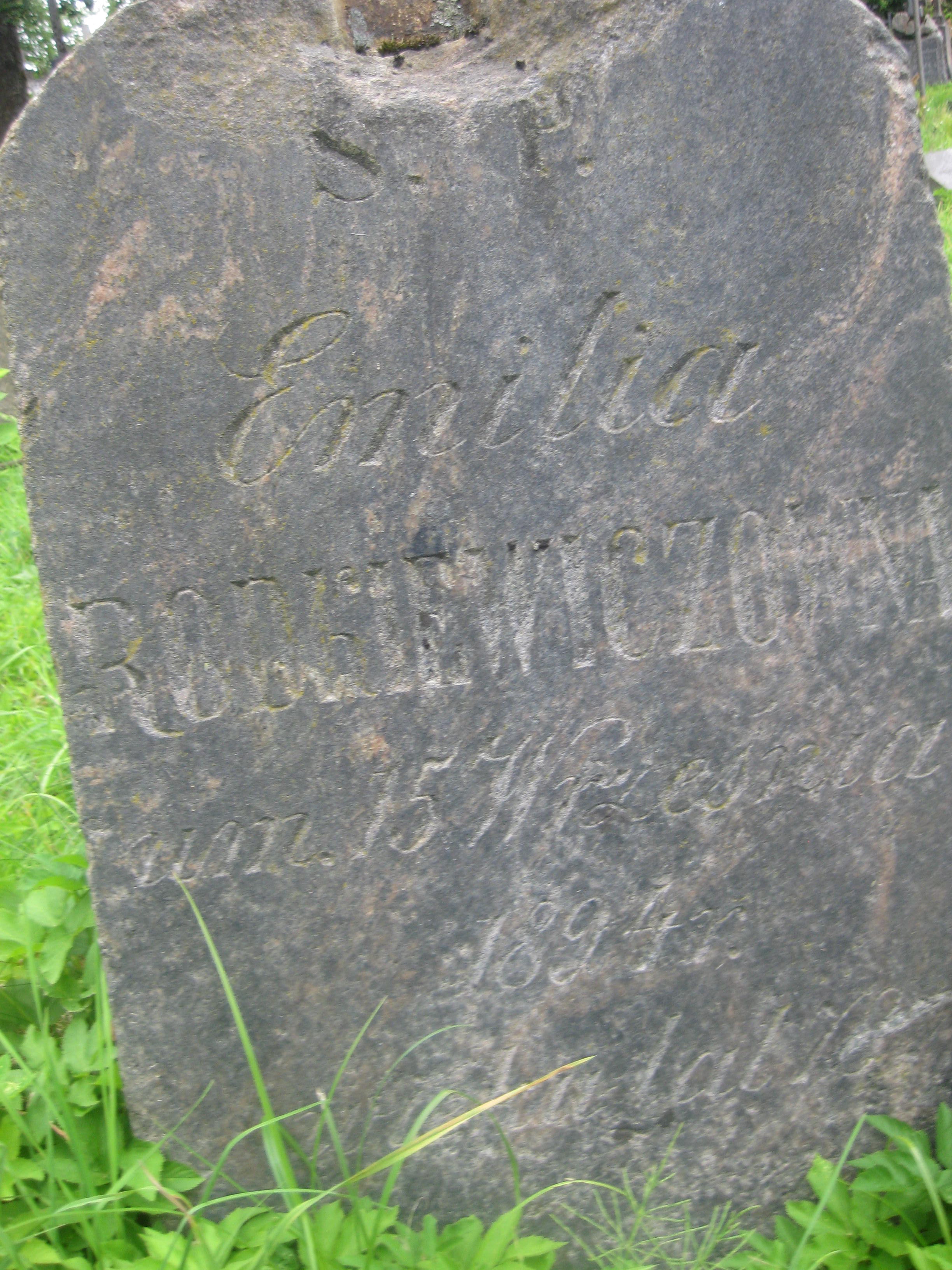 Fragment of the gravestone of Emilia Rodkiewicz, Ross cemetery, as of 2013