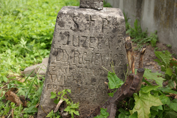 Fragment of a tombstone of Jozef Dyrgiewicz, Rossa cemetery in Vilnius, as of 2013