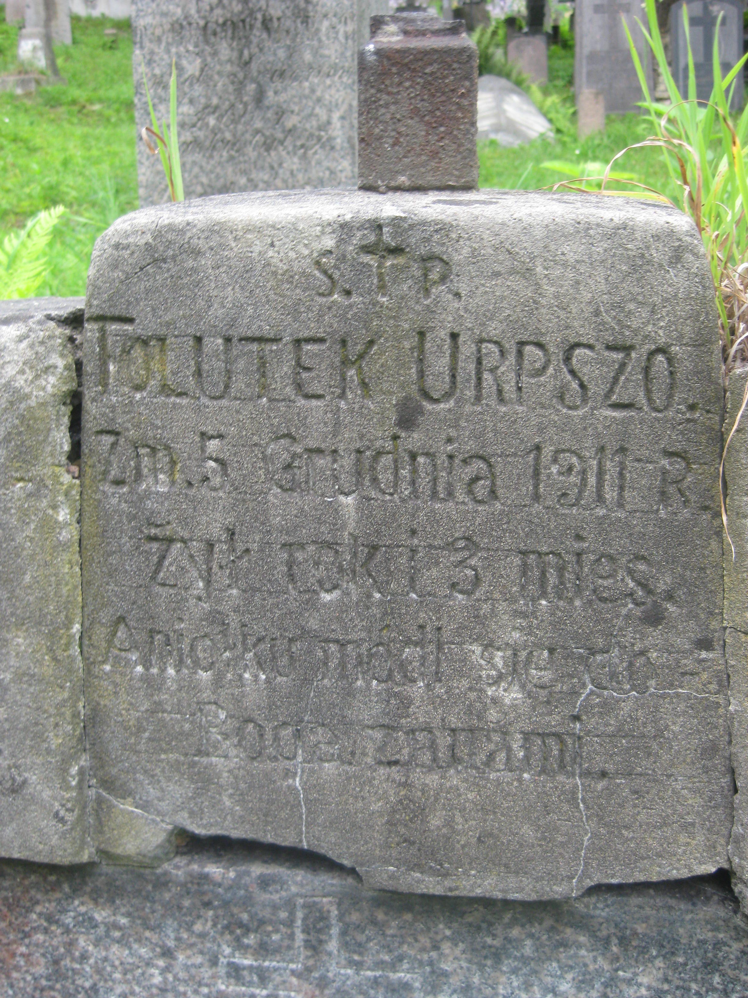 Fragment nagrobka Anatola Urpszo, cmentarz na Rossie, stan z 2013 roku