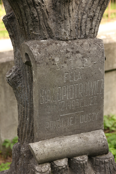 Fragment nagrobka Feliksy Białopiotrowicza, cmentarz na Rossie w Wilnie, stan z 2013