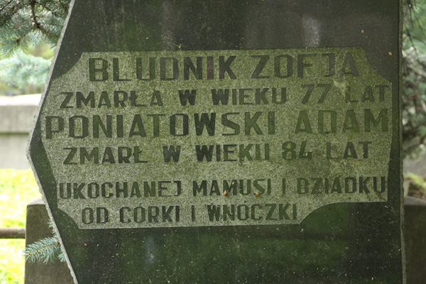 Fragment of a tombstone of Zofia Bludnik, Adam Poniatowski, Ross Cemetery in Vilnius, state 2013