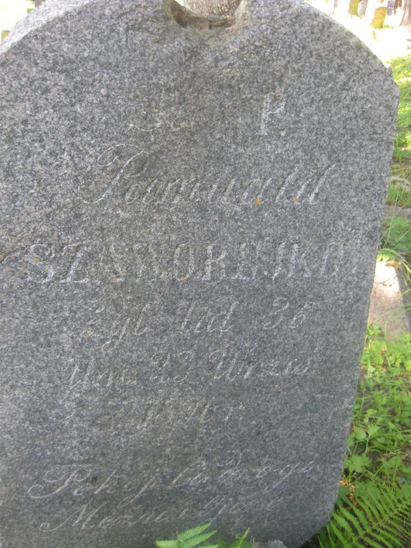 Fragment of Romuald Szaworejko's tombstone, Ross cemetery, as of 2013