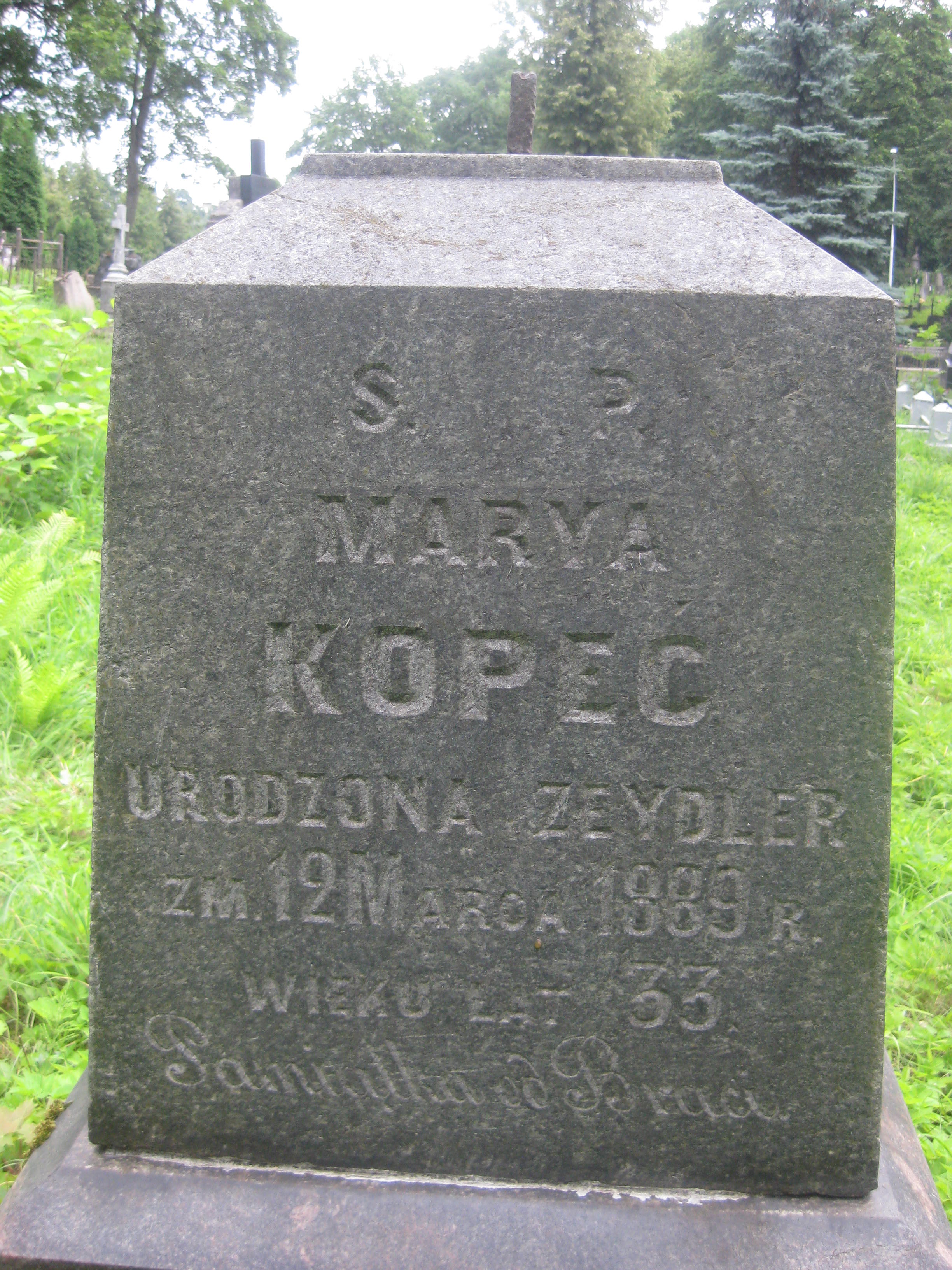 Fragment nagrobka rodziny Zeidler, cmentarz na Rossie, stan z 2013 roku