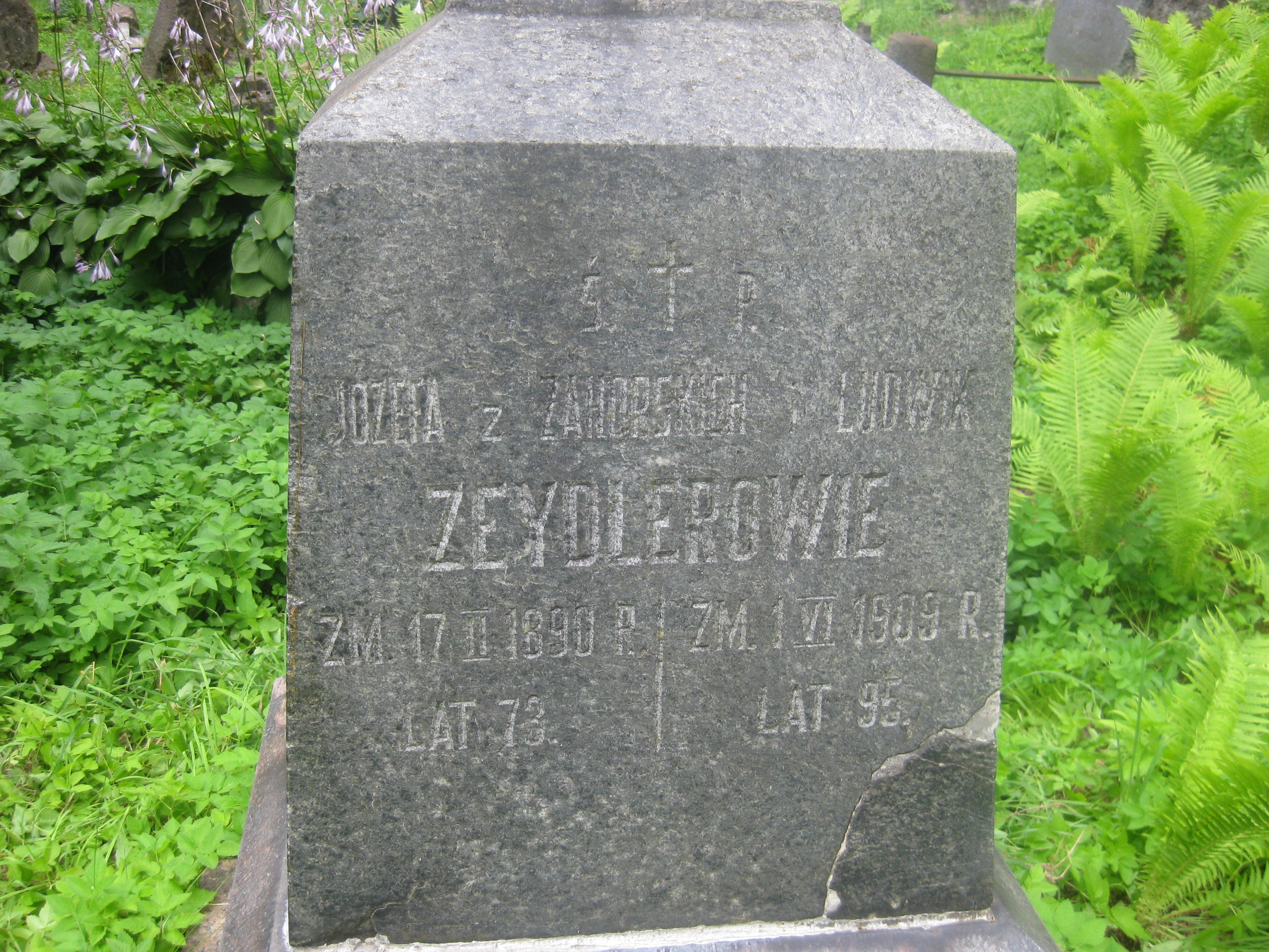Fragment nagrobka rodziny Zeidler, cmentarz na Rossie, stan z 2013 roku