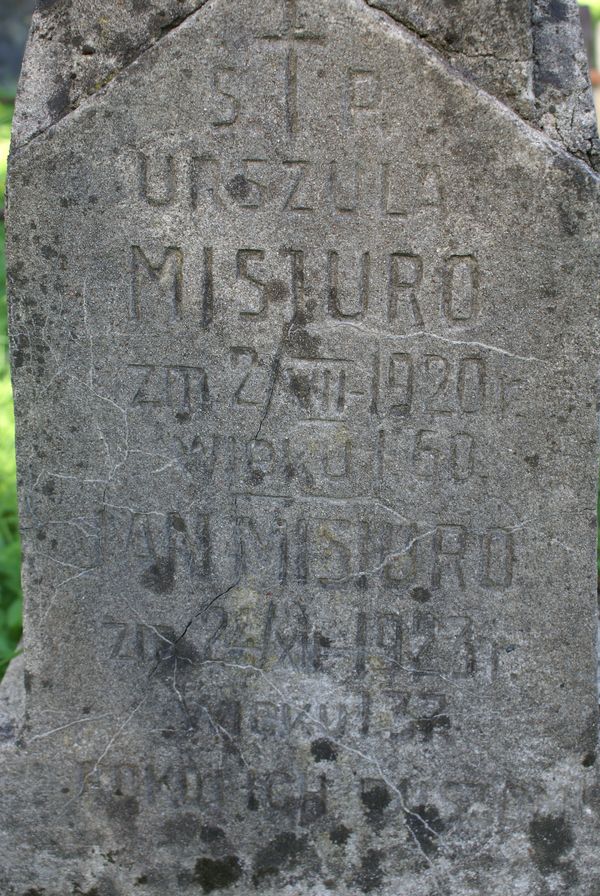 Fragment nagrobka Jana i Urszuli Misiuro, cmentarz na Rossie w Wilnie, stan z 2013