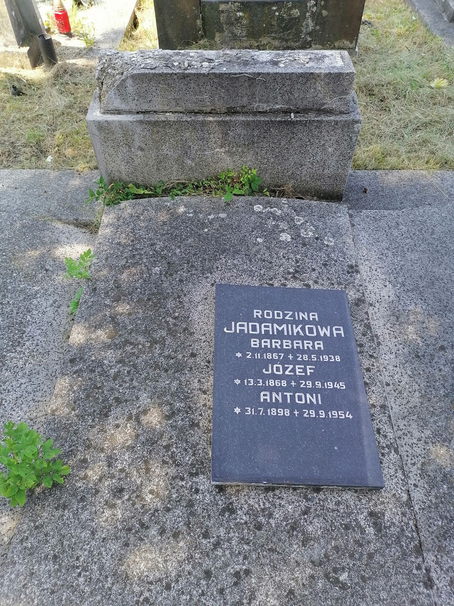 Tombstone of the Jadamikowa family, Karviná Doły cemetery, state 2022