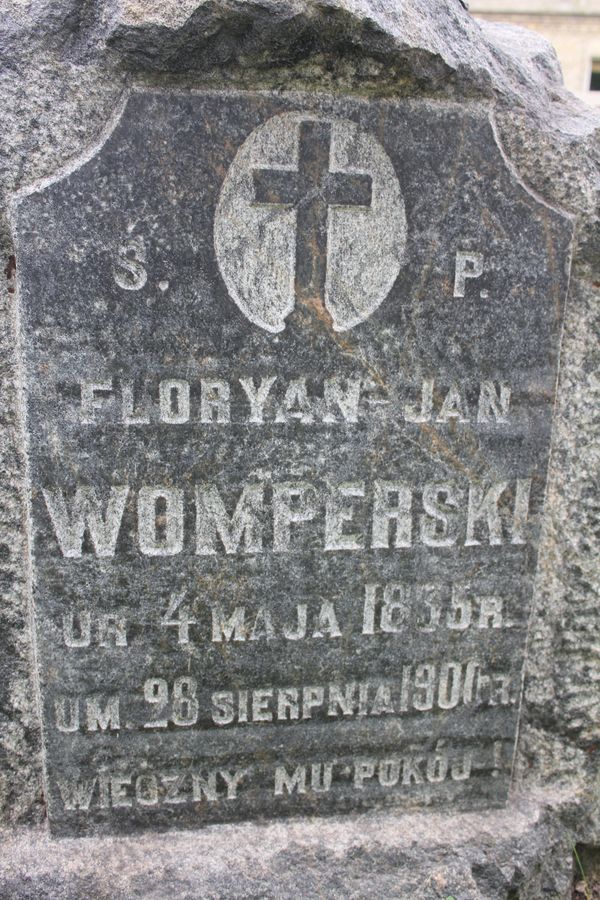 Fragment of the tombstone of Florian Womperski, Na Rossie cemetery in Vilnius, as of 2013.