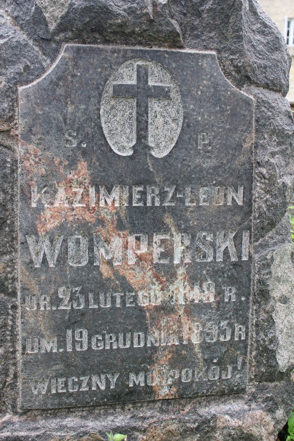 Fragment of Kazimierz Womperski's tombstone, Na Rossie cemetery in Vilnius, as of 2013.