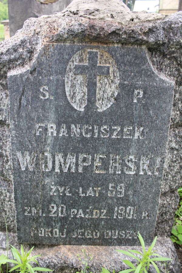 Fragment of the tombstone of Franciszek Womperski, Na Rossie cemetery in Vilnius, as of 2013.