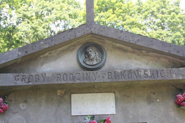 Fragment grobowca Julii Bukowskiej, cmentarz na Rossie, stan z 2013 roku