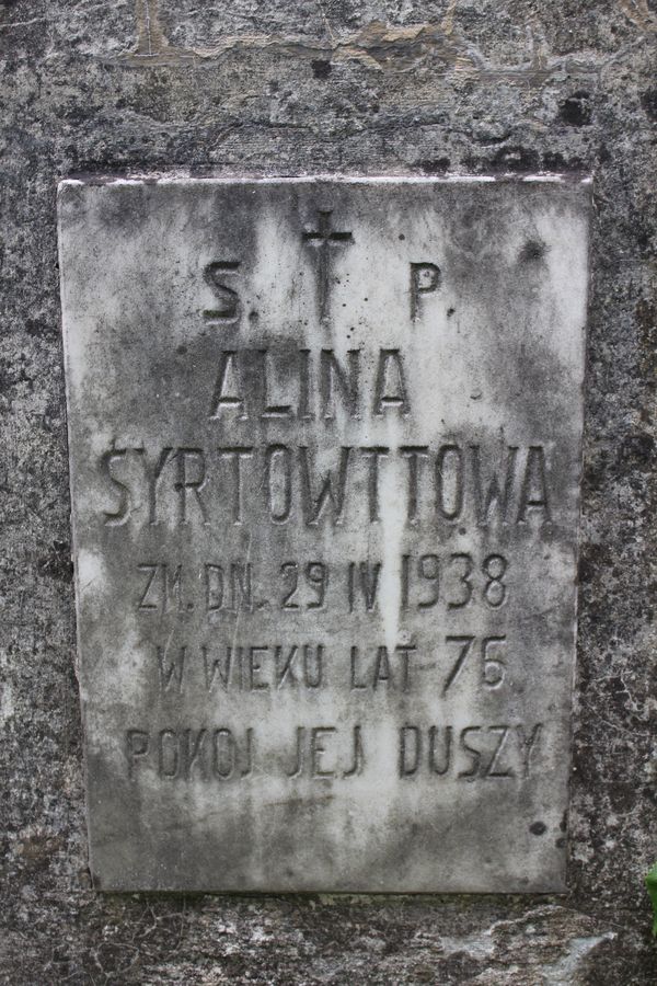 Fragment of Alina Syrtowtt's tombstone, Na Rossie cemetery in Vilnius, as of 2013.
