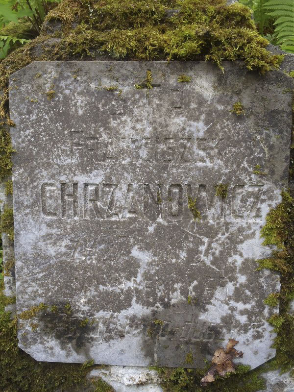 Inskrypcja na nagrobku Franciszka Chrzanowicza, cmentarz na Rossie w Wilnie, stan z 2013