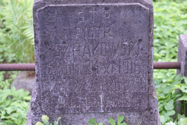 Fragment of the gravestone of Piotr Szpakowski, Ross Cemetery in Vilnius, as of 2013