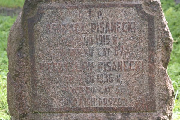 Fragment of a tombstone of Boniface and Mieczyslaw Pisanecki, Ross Cemetery, Vilnius, 2013