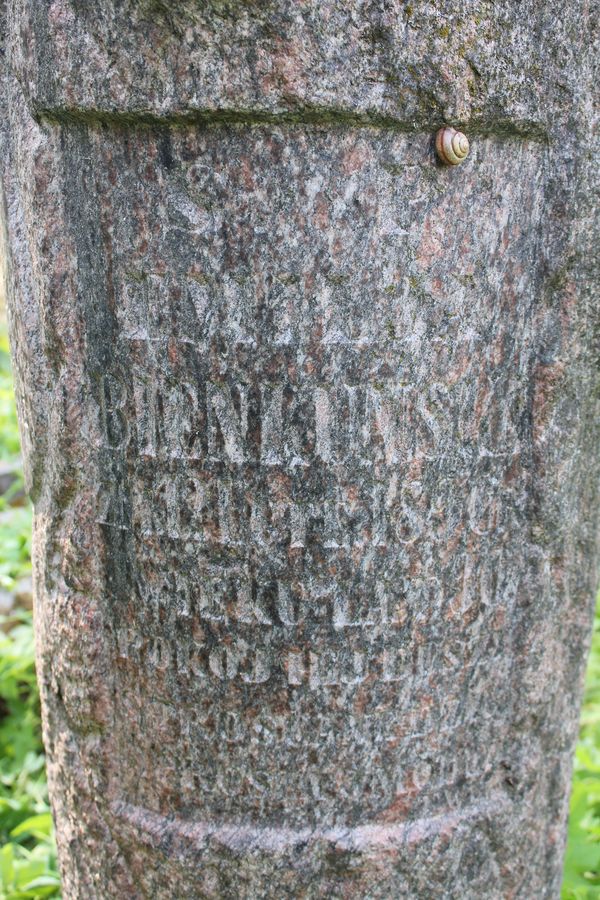 Fragment of the tombstone of Emilia and Konstanty Bienkuński, Ross cemetery, as of 2013