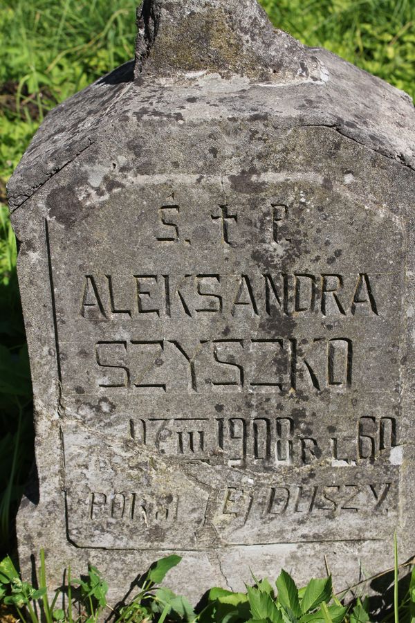 Fragment of Alexandra Szyszko's gravestone, Ross cemetery, as of 2013