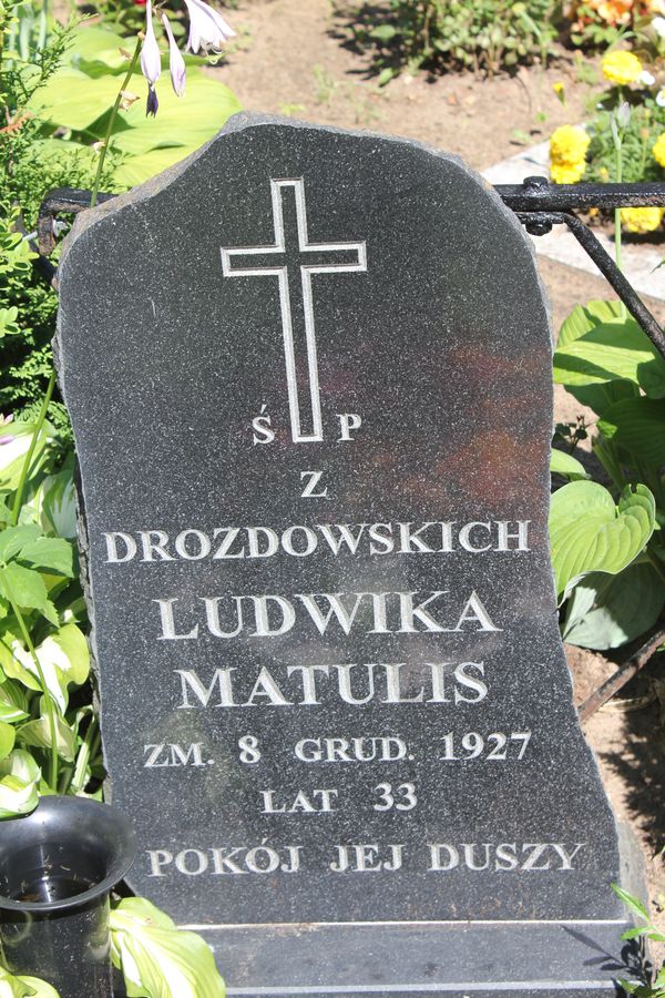 Fragment of the gravestone of Ludwika Matulis, Ross cemetery, as of 2013