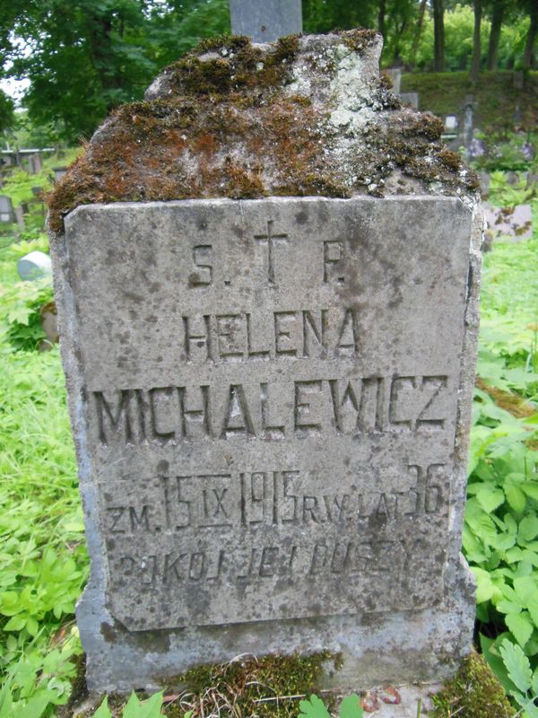 Inscription on the gravestone of Helena Michalewicz, Na Rossie cemetery in Vilnius, as of 2013