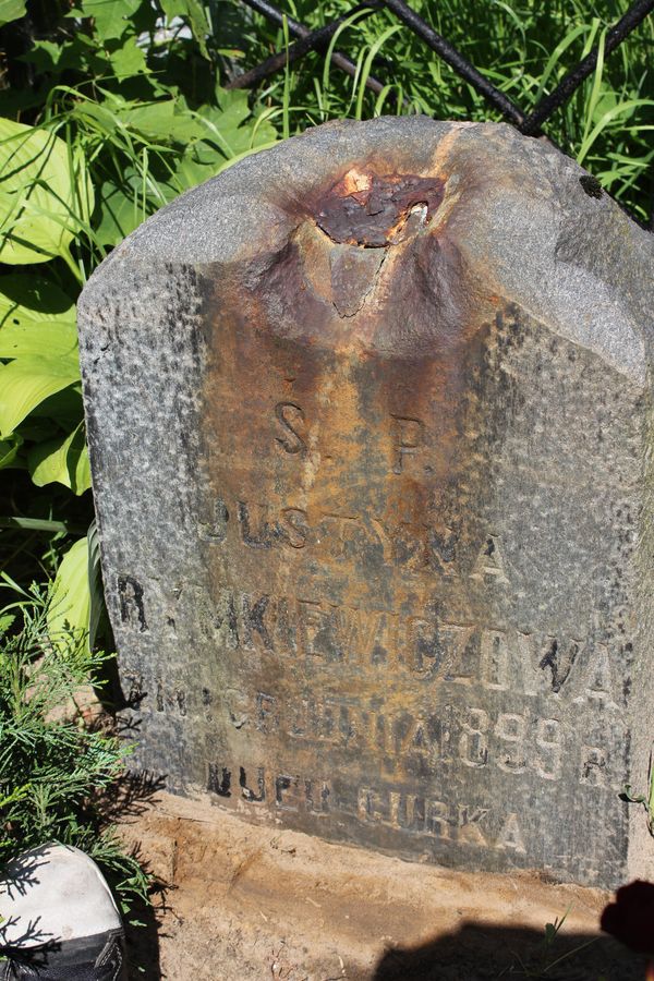 Fragment of Justyna Rymkiewicz's gravestone, Ross cemetery, as of 2013