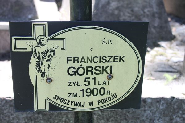 Inskrypcja na nagrobku Franciszka Górskiego, cmentarz na Rossie w Wilnie, stan z 2013