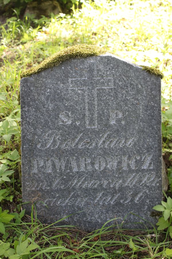 Inskrypcja na nagrobku Bolesława Piwarowicza, cmentarz na Rossie w Wilnie, stan z 2013