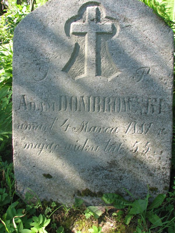 Fragment nagrobka Adama Dombrowskiego, cmentarz na Rossie, stan z 2013 roku