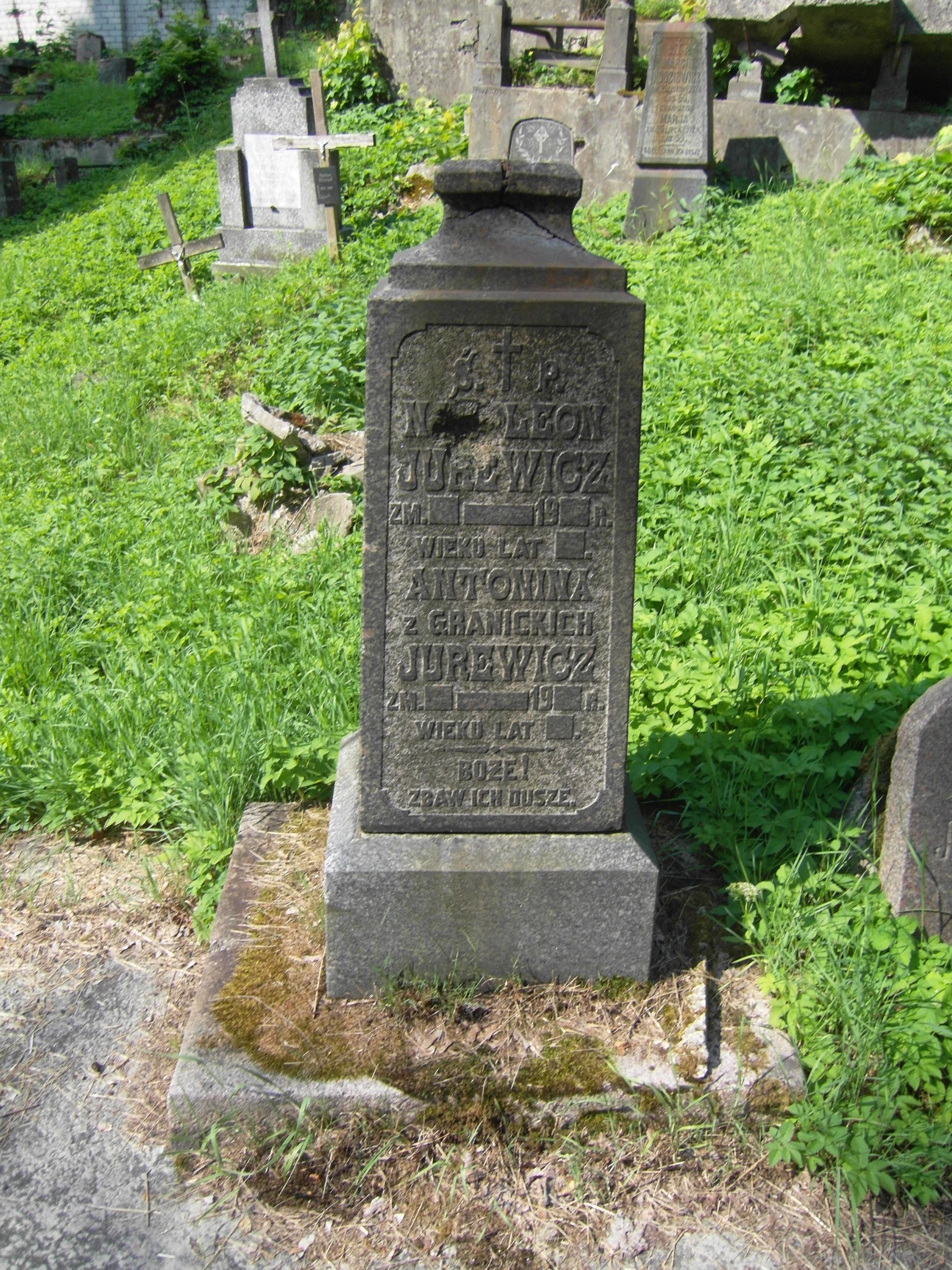 Fragment grobowca rodziny Jurewiczów, cmentarz Na Rossie w Wilnie, stan z 2013 r.