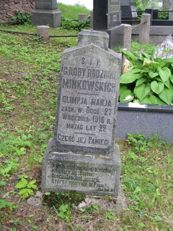 Tombstone of Józefa, Olimpia, Kazimierz Mińkowski, Ross cemetery in Vilnius, as of 2013.