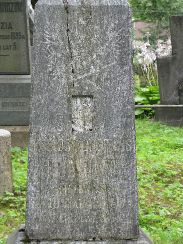 Fragment nagrobka Konstansa Ejmonta, cmentarz na Rossie w Wilnie, stan z 2013 r.