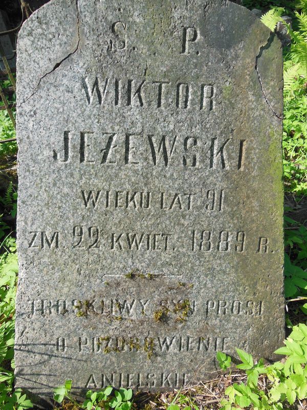 Inskrypcja nagrobka Wiktora Jeżewskiego, cmentarz Na Rossie w Wilnie, stan z 2013