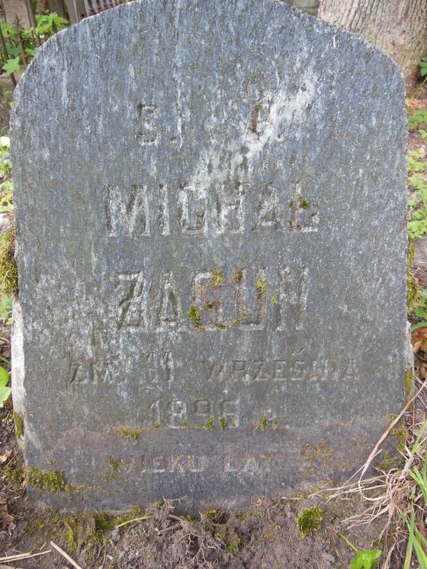 Inscription on the gravestone of Michał Żagun, Na Rossie cemetery in Vilnius, as of 2013