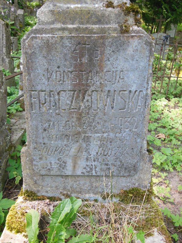 Inskrypcja nagrobka Konstancji Frączkowskiej, cmentarz Na Rossie w Wilnie, stan z 2013