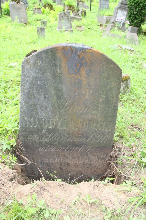 Adam Mlodzianowski's tombstone from the Ross Cemetery in Vilnius, as of 2013.