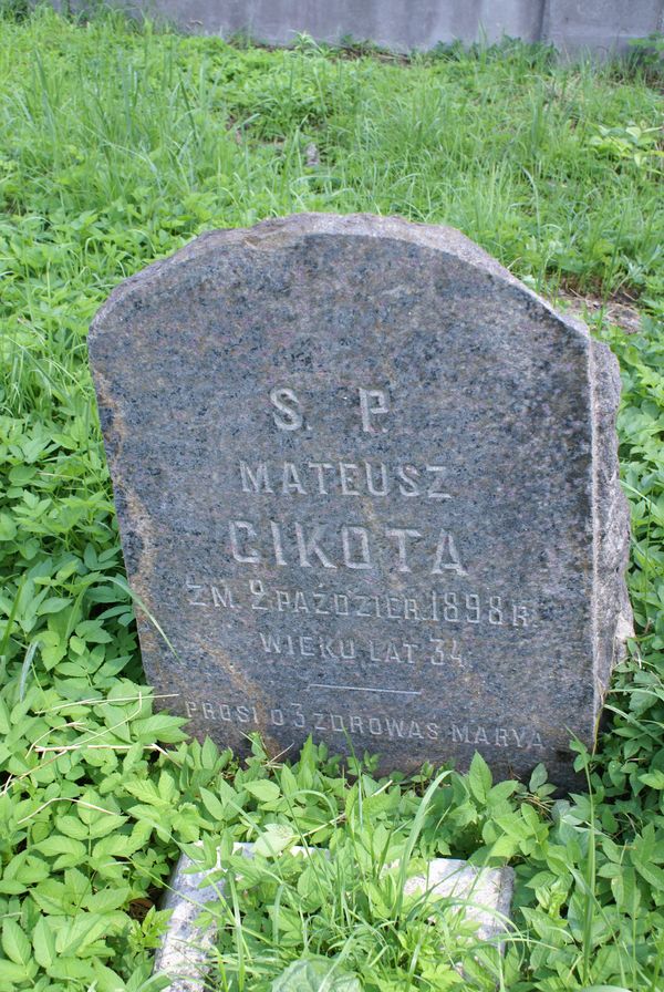 Tombstone of Matthew Cikota, Ross cemetery in Vilnius, state of 2013