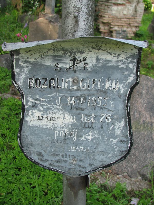 Fragment of Rozalia Gienko's tombstone, Rossa cemetery, as of 2013
