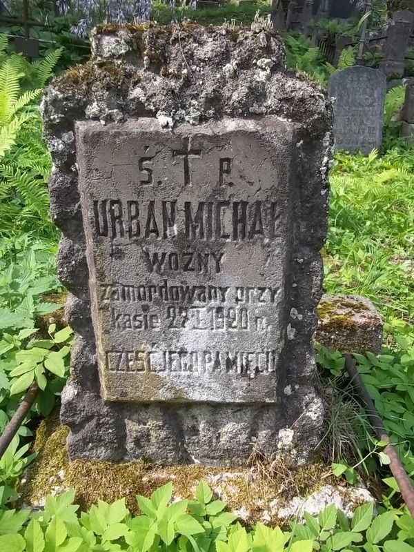 Inskrypcja nagrobka Michała Urbana, cmentarz Na Rossie w Wilnie, stan z 2013
