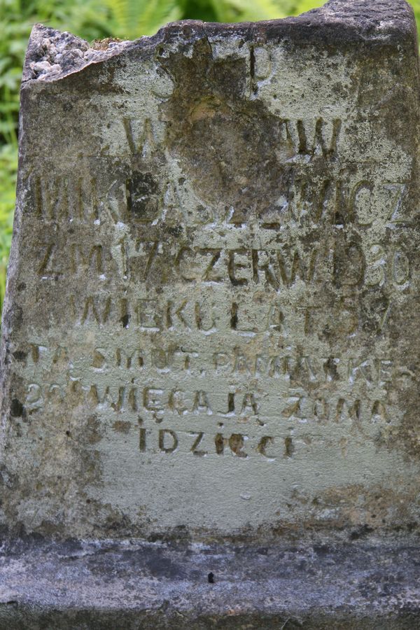 Fragment of the tombstone of Waclaw Mikłaszewicz from the Ross Cemetery in Vilnius, as of 2013.