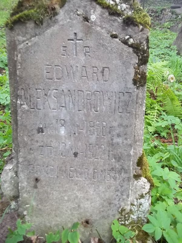 Inskrypcja nagrobka Edwarda Aleksandrowicza, cmentarz Na Rossie w Wilnie, stan z 2013