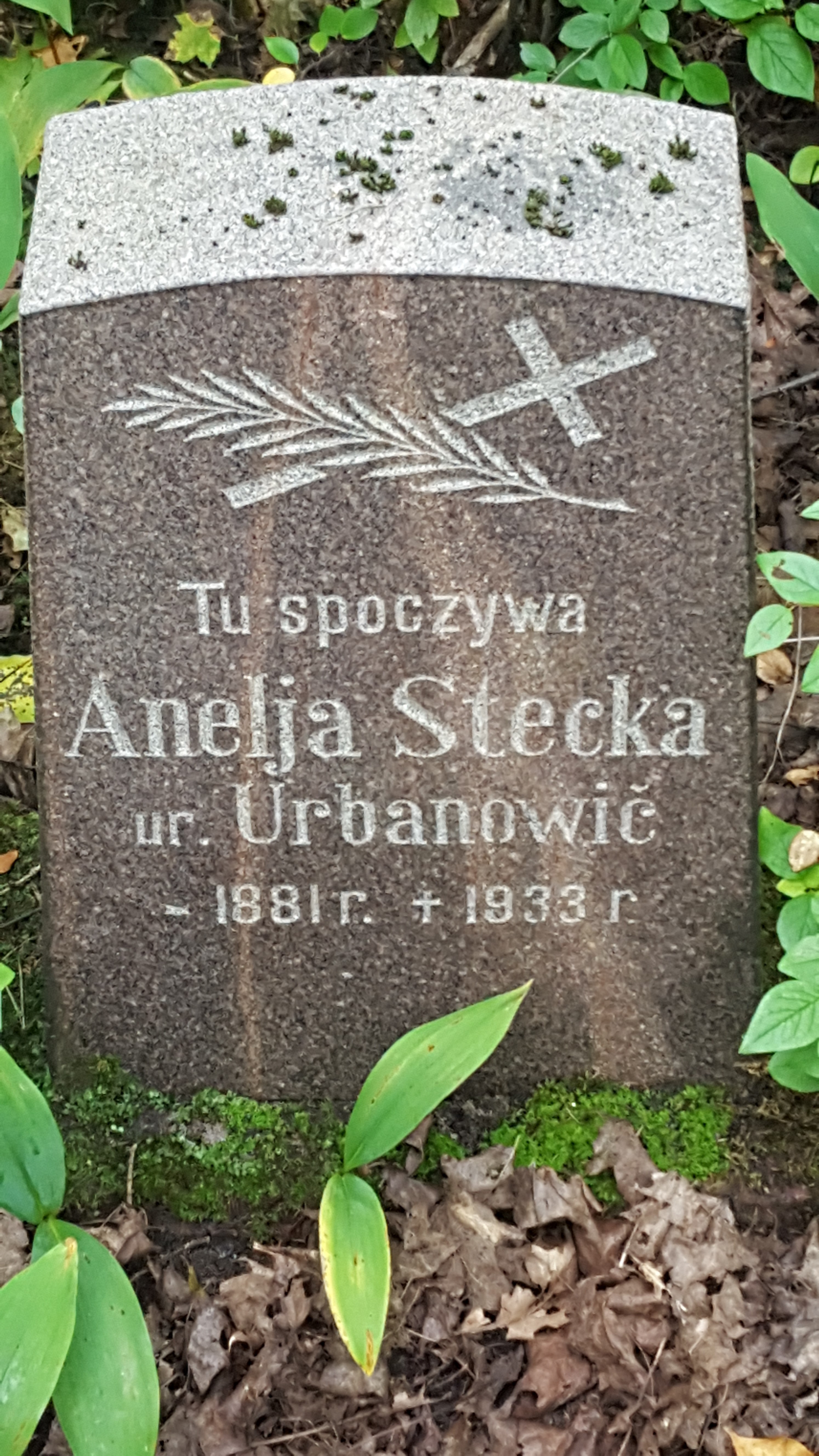 Inscription from the gravestone of Anelia Stecka (Aniela Stecka), St Michael's cemetery in Riga, as of 2021.