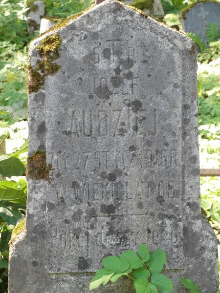 Inskrypcja nagrobka Józefa Audzieja, cmentarz Na Rossie w Wilnie, stan z 2013