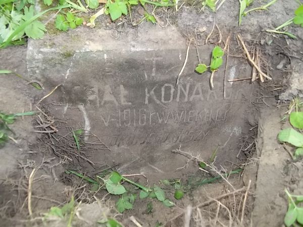 Inscription on the gravestone of Michał Konarski, Na Rossie cemetery in Vilnius, as of 2013