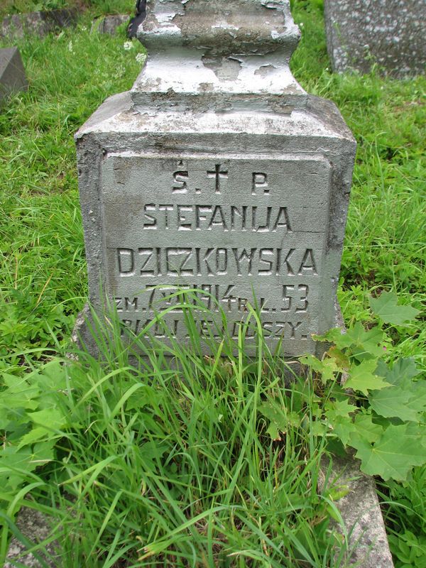 Fragment of Stefania Dziczkowska's tombstone, Ross cemetery, state of 2013