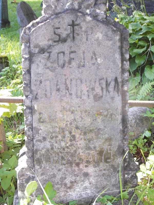 Fragment nagrobka Zofii Zdanowskiej, cmentarz na Rossie w Wilnie, stan z 2014